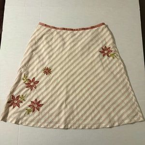 J Jill Womens Linen Embroidered Midi Skirt Size 16 Cream & Floral Zip Pockets